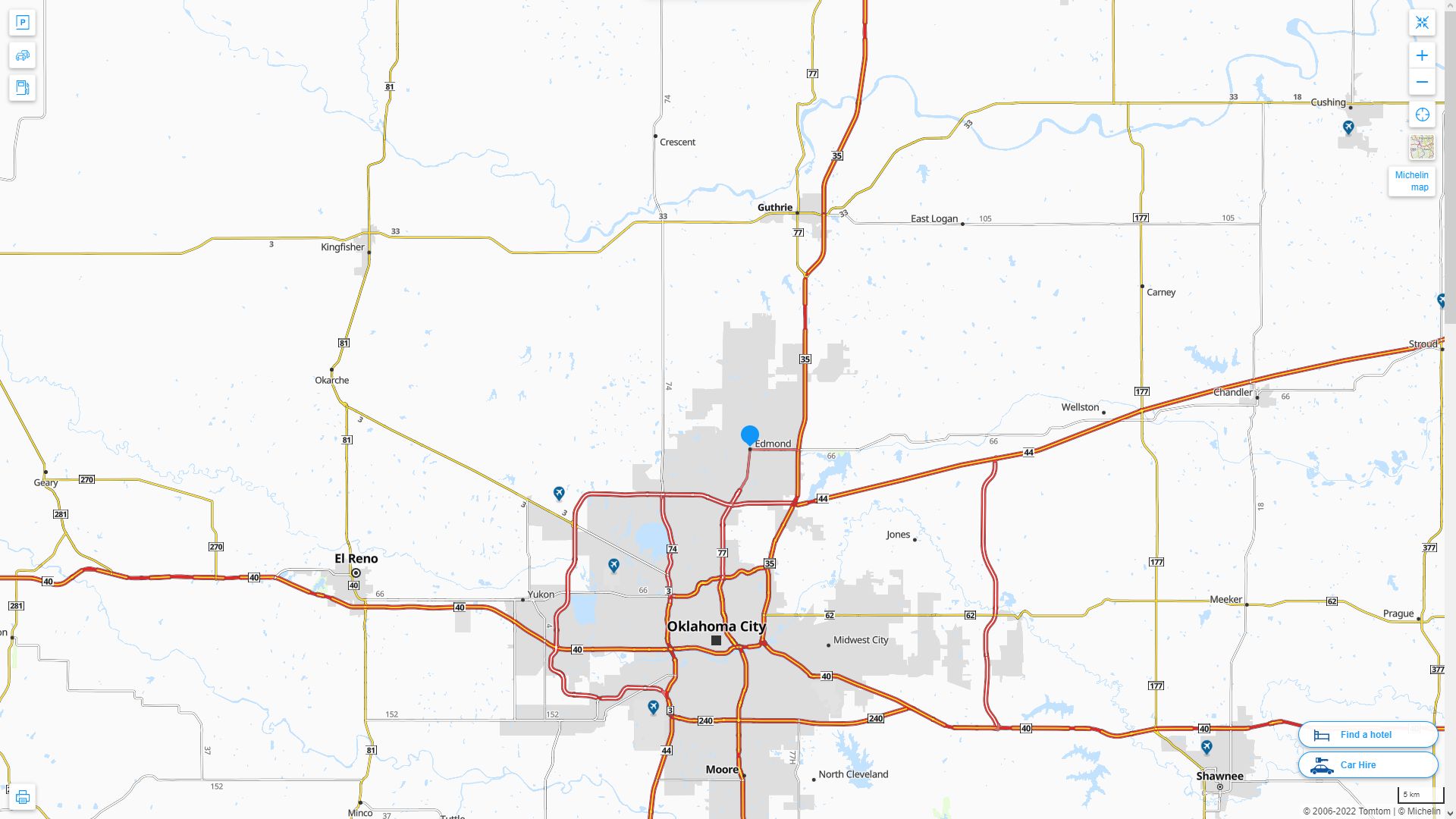 Edmond Oklahoma Highway and Road Map